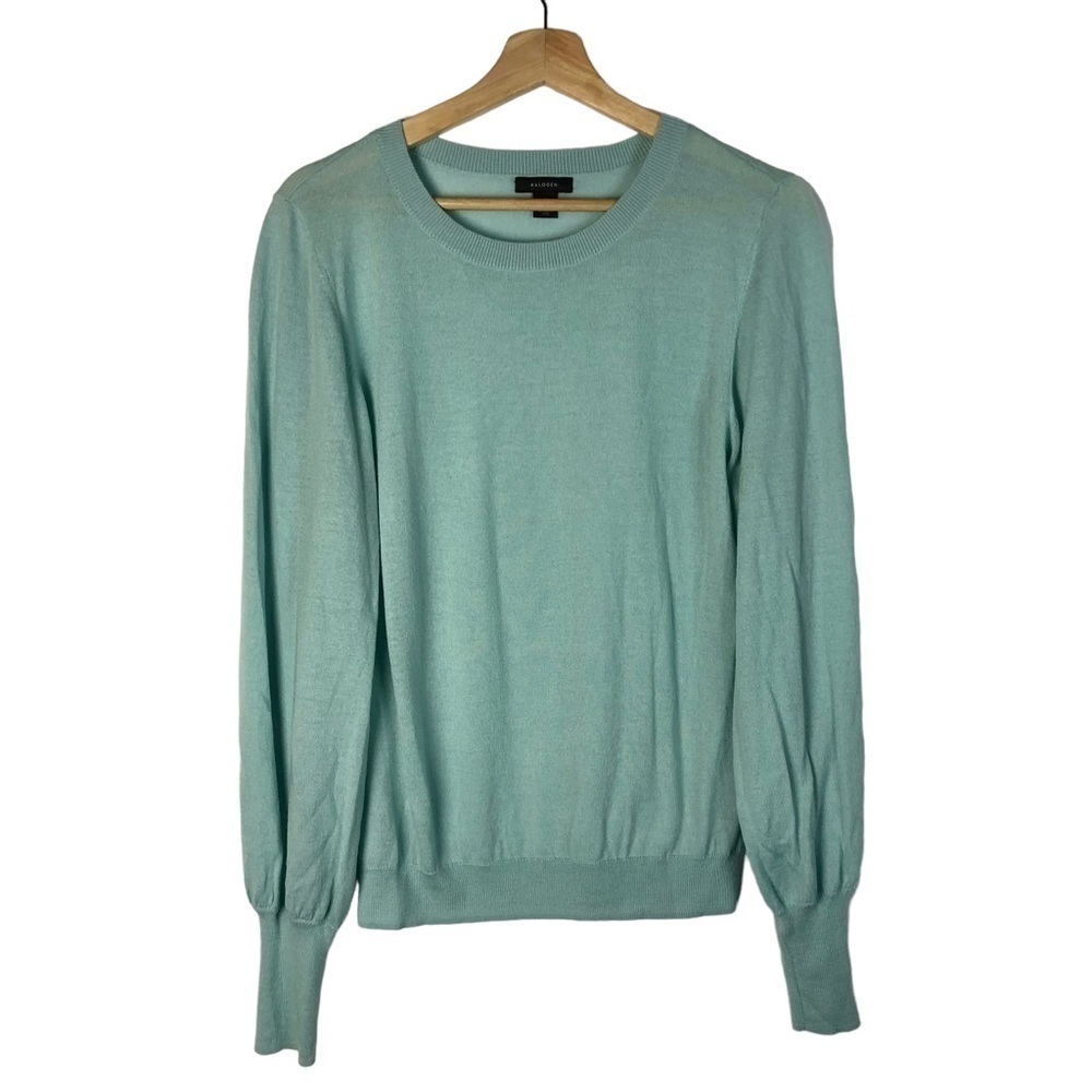 Halogen Seafoam Green Balloon Sleeve Merino Wool Crewneck Sweater‎ M